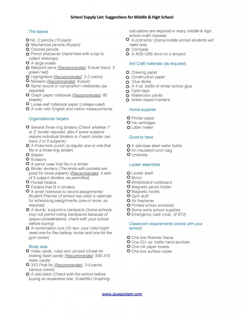 school supply list for liberty middle school